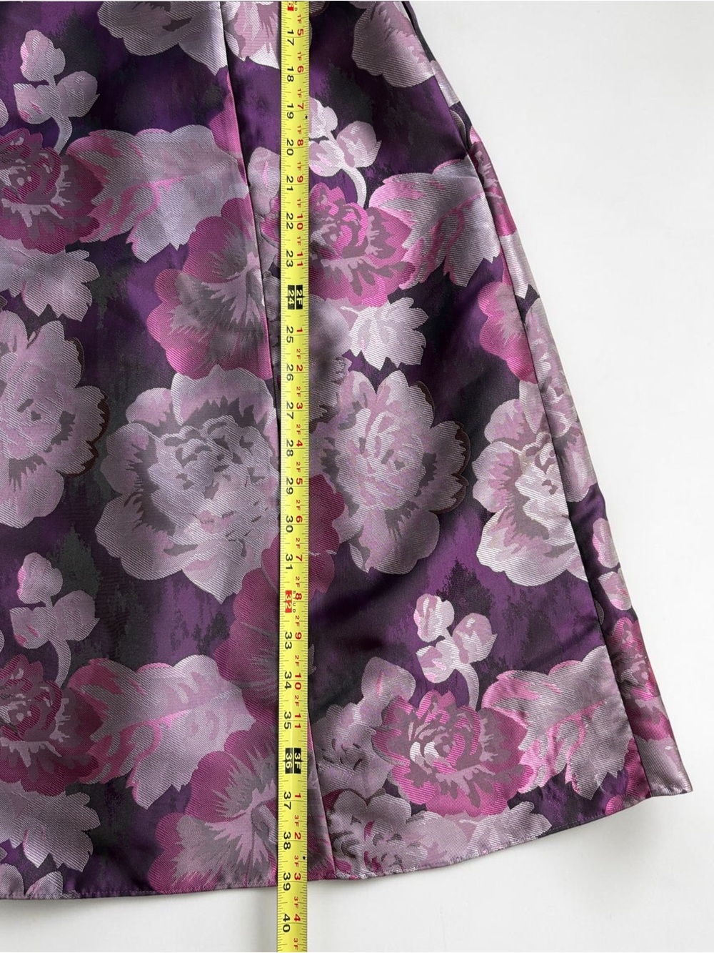Adrianna Papell Metallic Floral Jacquard A-Line Cockail Dress Purple Pink 4 - Picture 9 of 11